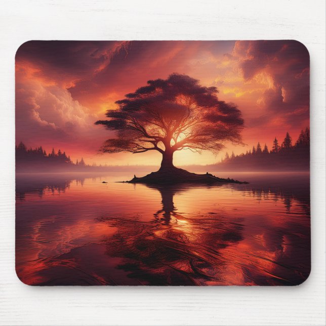 Beautiful Sunset With Tree In Foreground Mouse Pad (Front)