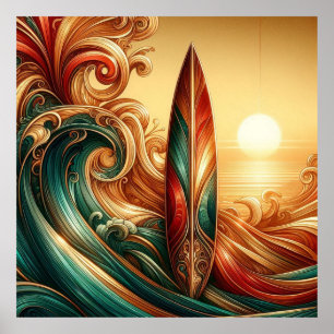 Beautiful surfboard stylish summer ocean colour poster