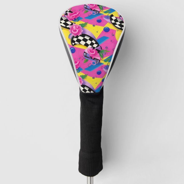 Beautiful Surreal Pink and Chequerboard Pattern Golf Head Cover (Front)