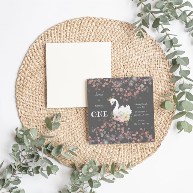 Beautiful Swan Birthday Card Invitation (Beautiful Swan Birthday Invitation )