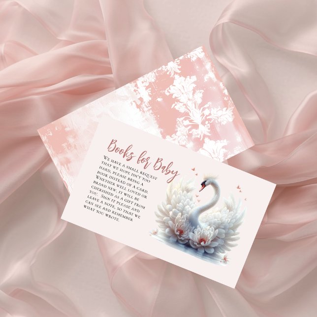 Beautiful Swan Floral Baby Shower Books for Baby Enclosure Card (Beautiful Swan Floral Girl Baby Shower "Books for Baby" Enclosure Insert Card)