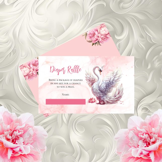 Beautiful Swan Floral Baby Shower Diaper Raffle Enclosure Card (Beautiful Swan Floral Baby Shower "Diaper Raffle" Enclosure Card Insert)