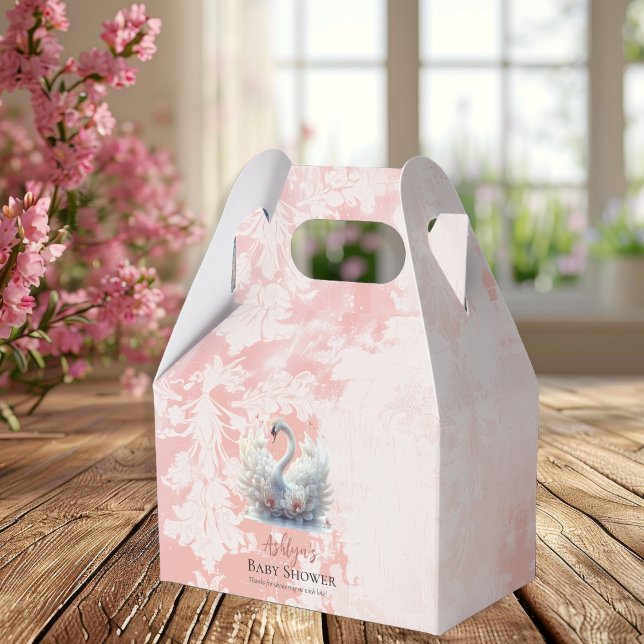 Beautiful Swan Pink Floral Damask Girl Baby Shower Favour Box (Beautiful Swan Pink Floral Damask Girl Baby Shower Favor Box)