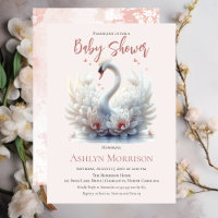 Beautiful Swan Pink Floral Damask Girl Baby Shower
