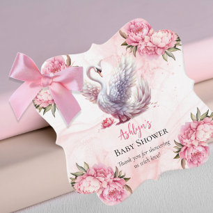 Beautiful Swan Pink Floral Girl Baby Shower Favour Tags