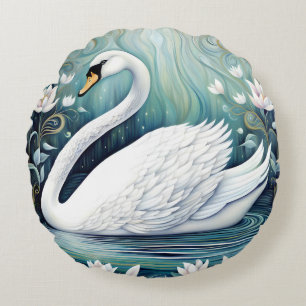 Beautiful Swan Round Cushion