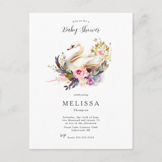 Beautiful Swan Shower invitation Postcard (Front)