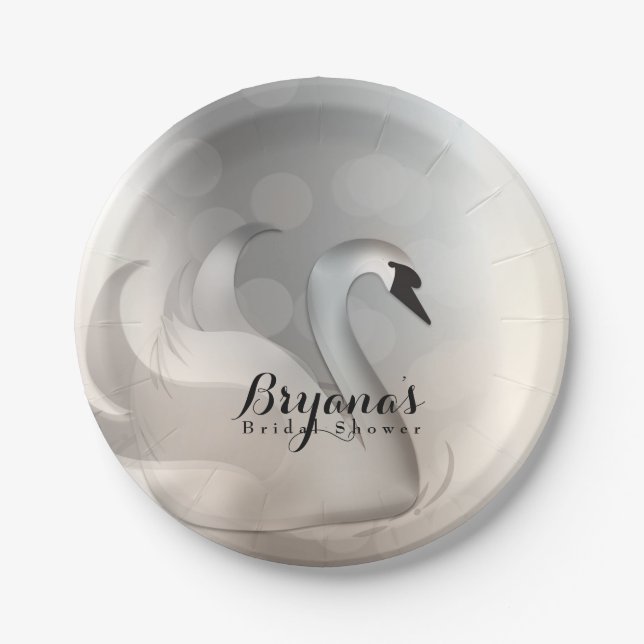 Beautiful Swan Silver Chic Elegant Party Paper Plate (Front)