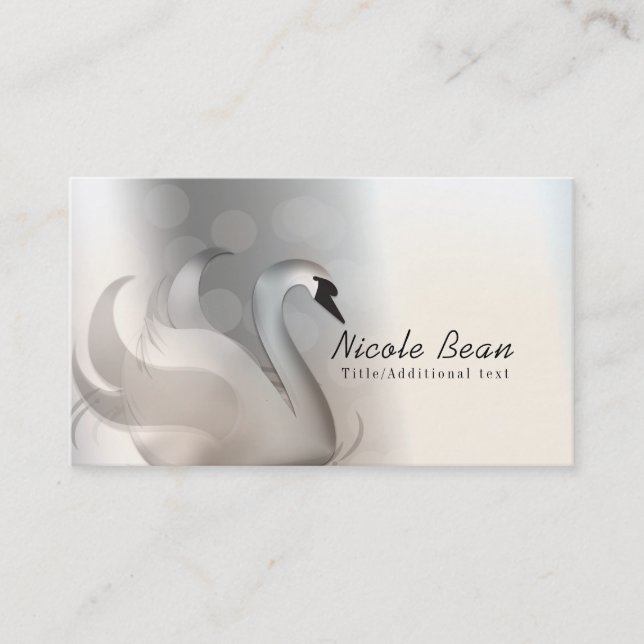 Beautiful Swan White & Silver Elegant Custom Chic Business Card (Front)