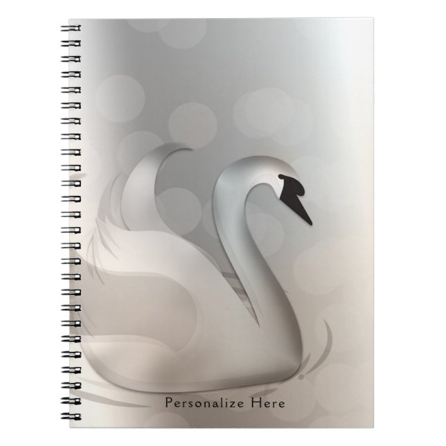 Beautiful Swan White & Silver Elegant Custom Chic Spiral Notebook (Front)