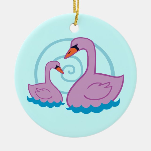 Beautiful Swans Ceramic Tree Decoration (Front)