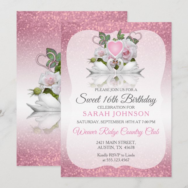 Beautiful Sweet 16th Birthday Invitation (Front/Back)