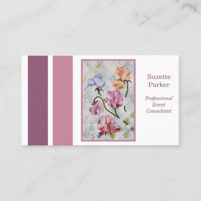 Beautiful Sweet Pea Flower Event Planner Business Card (Front)