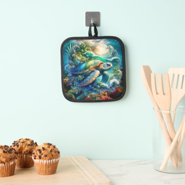 Beautiful Swimming Sea Turtle  Pot Holder (Insitu(Hanging))