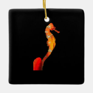 Beautiful Swimming Seahorse Figure On Front Ceramic Ornament