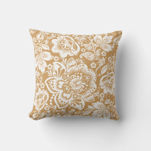 Beautiful Tan And White Flowers Pattern Cushion