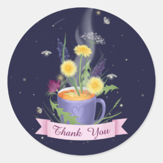 Beautiful Tea Cup Summer Flowers Classic Round Sticker