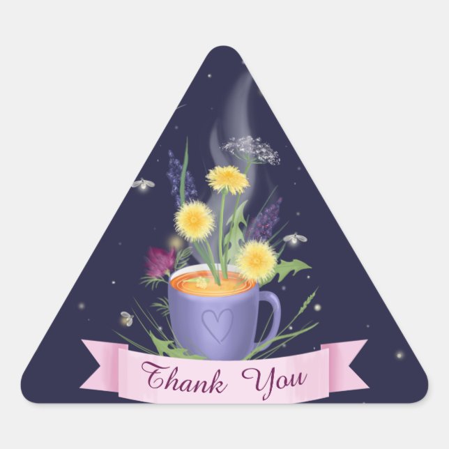 Beautiful Tea Cup Summer Flowers  Triangle Sticker (Front)