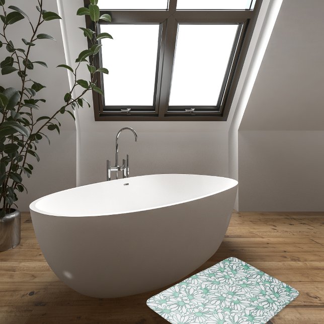 Beautiful Teal and White Floral  Bath Mat (Creator Uploaded)