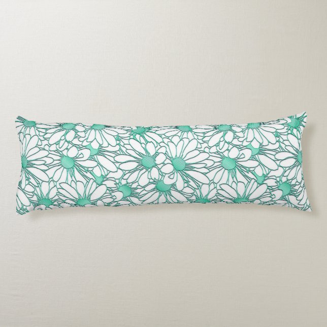 Beautiful Teal and White Floral Design Body Cushion (Back)