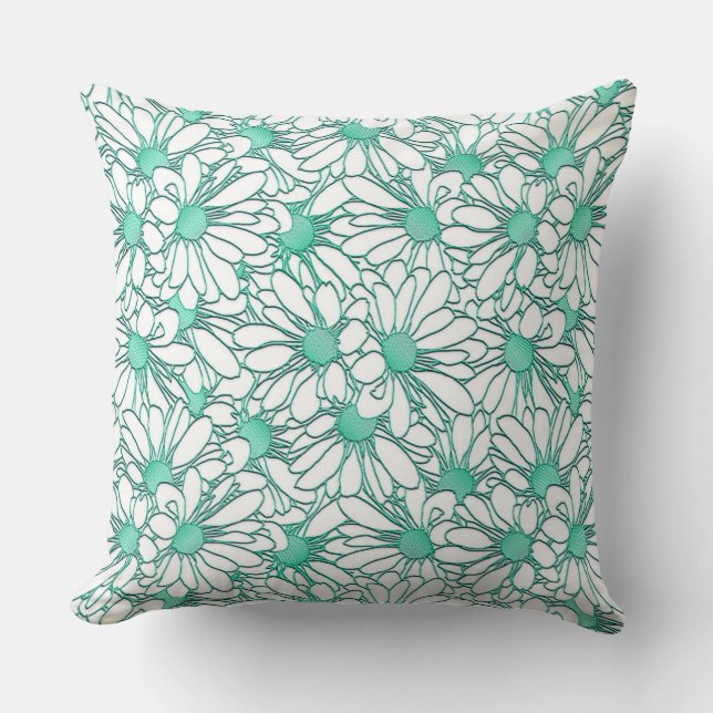 Beautiful Teal and White Floral Design Cushion (Front)
