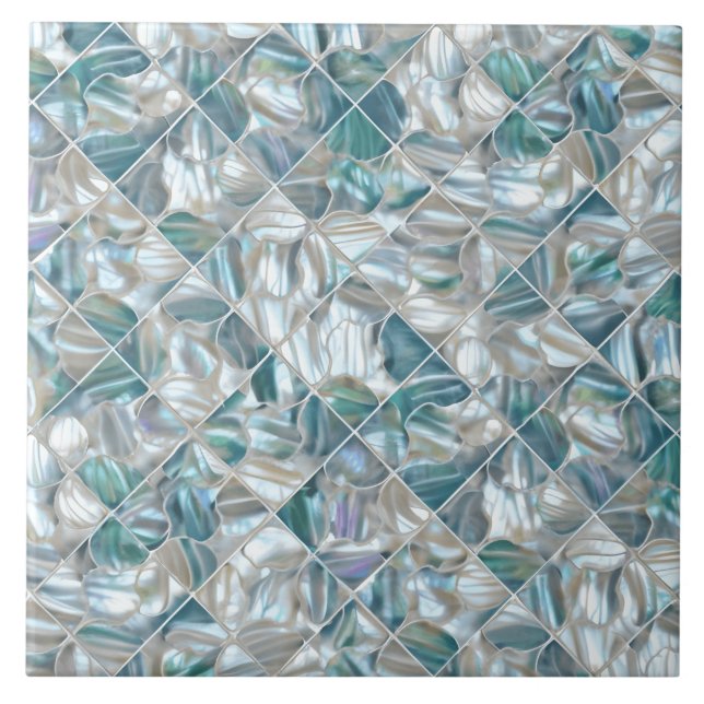 Beautiful teal blue offwhite pearl inspired tile (Front)