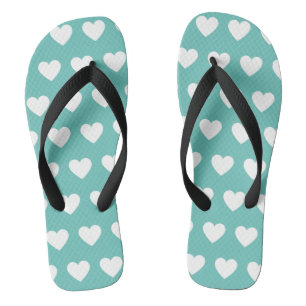 Beautiful teal green and white hearts printed jandals