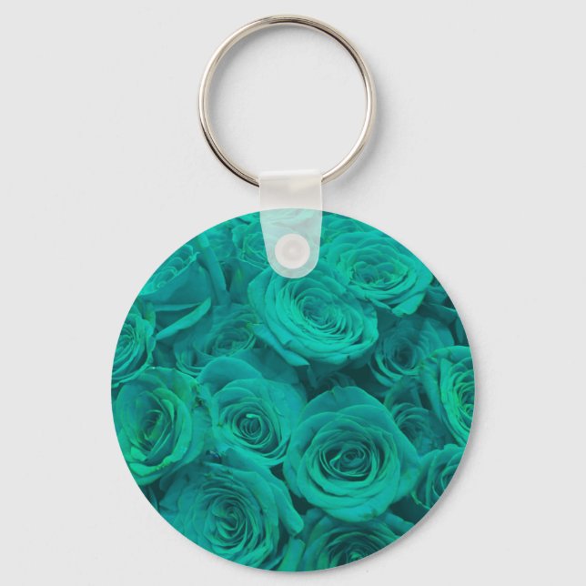 Beautiful teal green roses teal flowers  key ring (Front)