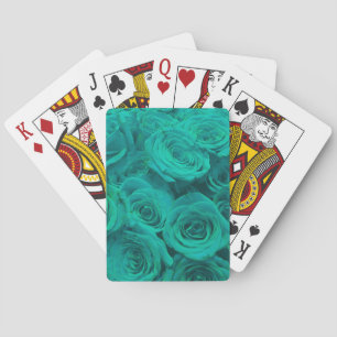 Beautiful teal green roses teal flowers  playing cards