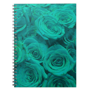 Beautiful teal green roses teal flowers  spiral notebook