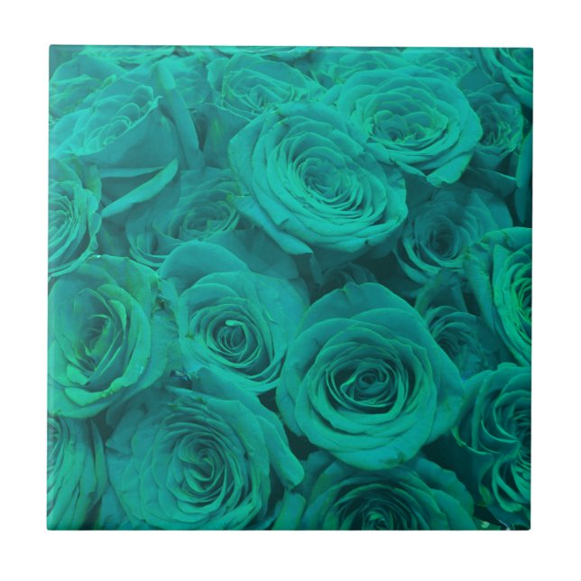 Beautiful teal green roses teal flowers  tile (Front)