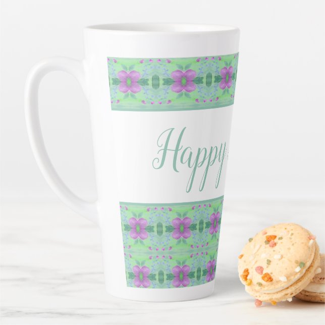 Beautiful Teal Happy Birthday Purple Flowered Mug (In Situ)