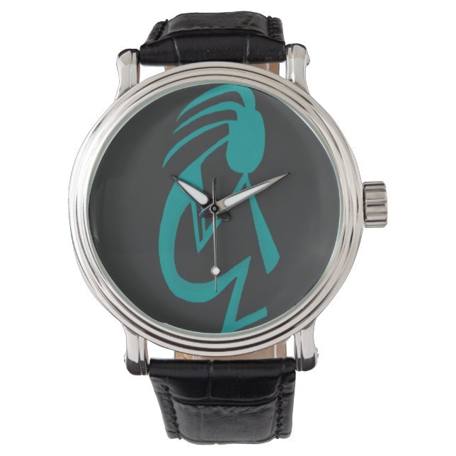 Beautiful Teal Kokopelli Painting Watch (Front)