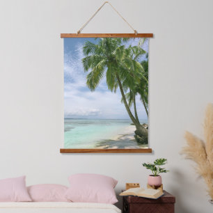 Beautiful Teal Ocean, Sandy Beach, Palm Trees Hang Hanging Tapestry