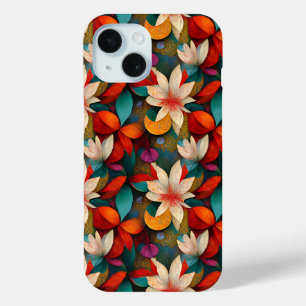 Beautiful Teal, Orange and White Flowers iPhone 15 Case