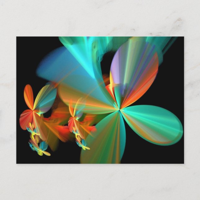 Beautiful Teal Orange Fractal Art Flower Petals Postcard (Front)