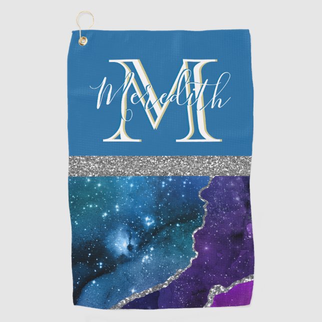 Beautiful Teal Purple Custom Monogram First Name Golf Towel (Front)