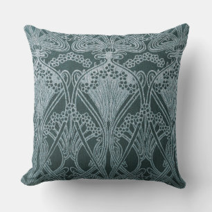 Beautiful,teal silver,art nouveau pattern,floral,m cushion