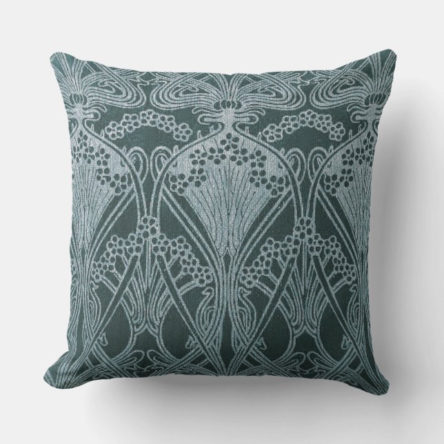 Beautiful,teal silver,art nouveau pattern,floral,m cushion (Front)