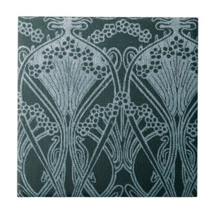 Beautiful,teal silver,art nouveau pattern,floral,m tile