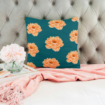Beautiful teal vibrant peachy flowers pillow