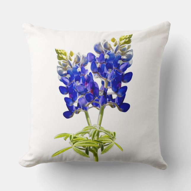 Beautiful Texas Bluebonnets on White, Pillow (Front)