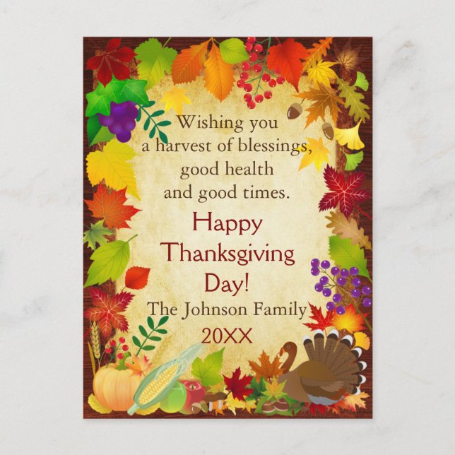 Beautiful Thanksgiving Harvest Postcard (Front)