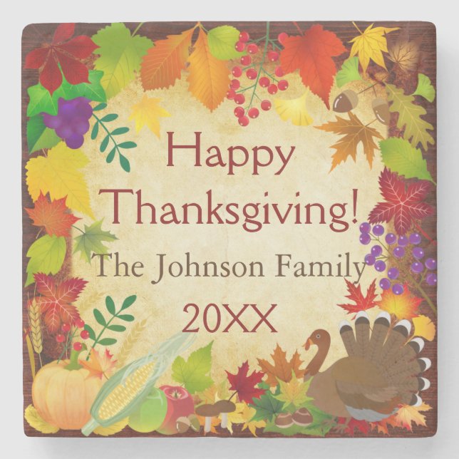 Beautiful Thanksgiving Harvest Stone Coaster (Front)