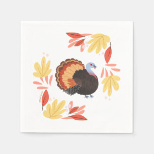 Beautiful Thanksgiving Turkey and Yellow Leaves Napkin