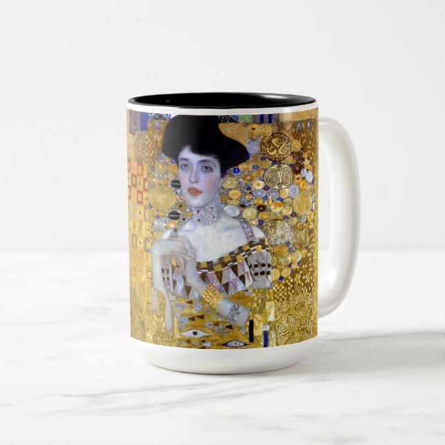 Beautiful The Woman in Gold Gustav Klimt Two-Tone Coffee Mug (Front Right)