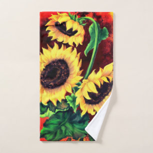 Beautiful Three Sunflowers - Art Painting Bath Towel Set