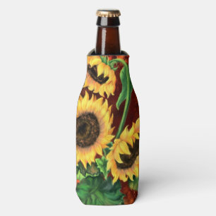 Beautiful Three Sunflowers - Migned Art Painting - Bottle Cooler