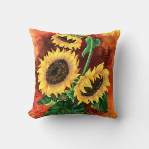 Beautiful Three Sunflowers - Migned Art Painting Cushion