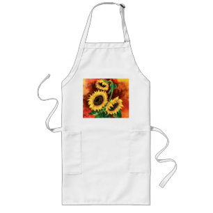 Beautiful Three Sunflowers - Migned Art Painting Long Apron